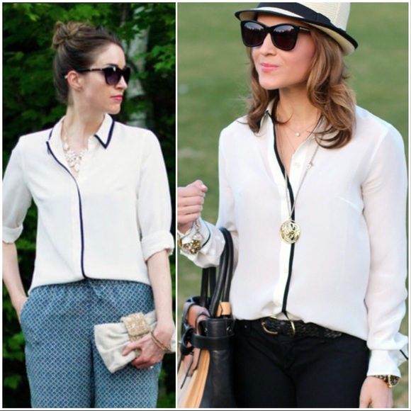 J. Crew Silk Tipped Boy Shirt with Black Piping 8 - Picture 2 of 13